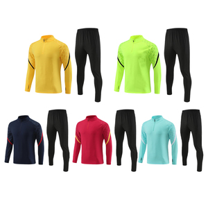 Chándal de poliéster para hombre con cremallera completa y cuello alto, ropa de fútbol que absorbe la humedad, transpirable, de secado rápido, ajuste atlético, color liso. - Product Image 3
