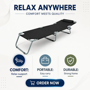 Lit de camping pliable rapide avec coussin rembourré, lit de couchage inclinable réglable, lit pliant léger pour les voyages et les stations balnéaires - Product Image 2