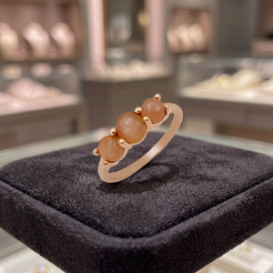 Gourik Three Stone Rose Gold Plated 925 Sterling Silver Peach Moonstone Prong Setting Wedding <b>Ring</b> Jewelry Gift for Women - Product Image 3