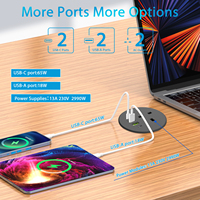Mini prise à œillet ronde de 3 pouces avec ports de charge USB-C de 6,56 pieds Rallonges d'alimentation de bureau à courant nominal 65W NFC 13A