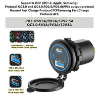Prise de charge USB étanche encastrable personnalisée à charge rapide 12V 24V QC PD pour marine, caravane, automobile, tracteur