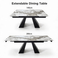 Table à manger rectangulaire extensible moderne en gros, surface en pierre frittée, gain de place, pour salon intérieur