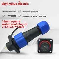 Connecteur aérospatial carré étanche IP68 SD16 SP16 2-9 broches mâle/femelle avec écrou arrière pour montage sur panneau en nylon PA66 pour alimentation LED
