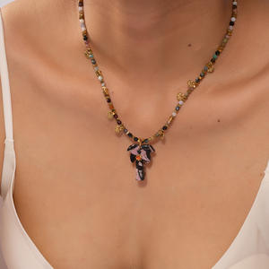 トレンドのココナッツツリーペンダントネックレス、天然石と幸運の目付き、316Lステンレススチール製、18Kゴールドメッキ、防水ジュエリー - Product Image 5