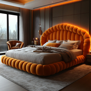 2024 tùy chỉnh led bọc giường nữ hoàng Kích thước nền tảng khung giường với LED 4 ngăn kéo lưu trữ và đầu giường - Product Image 3