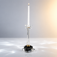 Porte-bougie en cristal noir transparent avec base carrée étagée, anneau doré, colonne à facettes et spirale blanche pour bougie conique, décoration d'intérieur