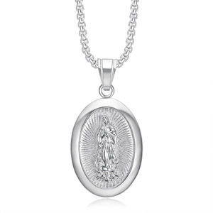 Hip Hop Religioso Titanio Acero Joyería Rhinestone CZ Blessed Saint Hail Virgen María Colgante Collares - Product Image 5