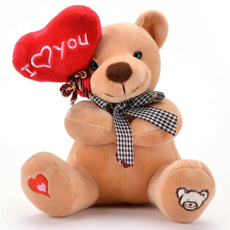 Beejay-oso de peluche personalizado de San Valentín, juguete de peluche de 18cm, regalo de San Valentín, globo de corazón, oso de peluche