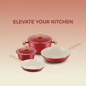 Juego de Utensilios de Cocina Antiadherentes de Cerámica de Alta Calidad, Color Rojo de la Suerte, 6 Piezas, Fácil de Limpiar, Versátil, con Olla Saludable - Product Image 1