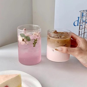 Tasse à café en verre réutilisable créative de 300ml verres à liqueur à rayures de lait mignons verres à gobelets en verrerie côtelée - Product Image 6