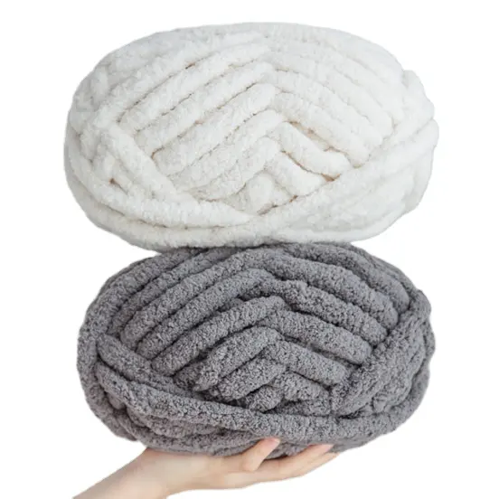 Fil épais 100% polyester pour écharpe, 17 couleurs, crochet fantaisie tricoté à la main