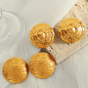 <b>Stud</b> Earrings 18k Gold Plated <b>Titanium</b> Steel Irregular Textured Teardrop Shape Unisex Fashion Jewelry - Product Image 2