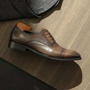 Men's Genuine Leather Waterproof Breathable Shoes Pointed Toe Business Lace-Up Oxford Style Wedding Theme - Product Image 4