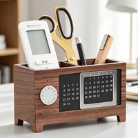 Organisateur de bureau en bois avec calendrier, porte-documents multi-compartiments et affichage de la date pour le bureau, la salle d'étude, la maison, ou comme cadeau