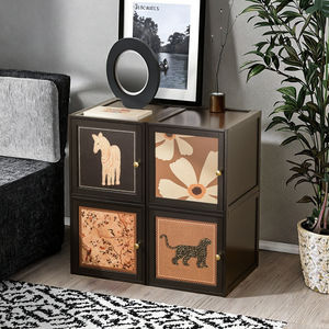 Gabinete de almacenamiento apilable de mediados de siglo, organizador de cubos modulares con puertas con estampado floral de leopardo para estantería de sala de estar - Product Image 3
