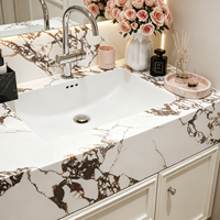 Ensembles de meubles-lavabos de salle de bain de luxe en marbre, meubles-lavabos en bois avec miroir LED encadré et vasque intégrée, OEM ODM personnalisé