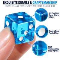 Ensemble de dés en acrylique transparent bleu ciel de 19 mm, 7 g, à sept faces à bords vifs D6 pour jeux de rôle de table, jeux de société et tables de casino, fabrication OEM