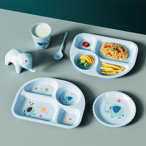 Vajilla infantil antiescaldado con forma de elefante, vajilla de fibra de bambú para bebé, plato de cena, fiambrera, cuchara - Product Image 4