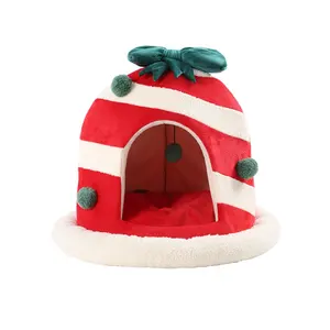 수제 하이 퀄리티 친환경 애완 동물 하우스 럭셔리 산타 디자인 고양이 동굴과 개 침대 가정용 따뜻하고 아늑한 고양이 침대
