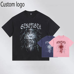 T-shirt graphique vintage délavé 260G personnalisé avec logo, pour homme et femme, style streetwear rétro, col rond en coton vieilli - Product Image 1