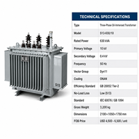 Transformateur immergé dans l'huile triphasé Wanbo-459 S13 630 kVA 10 kV Dyn11 ONAN à faible perte IEC 60076, fabriqué en Chine