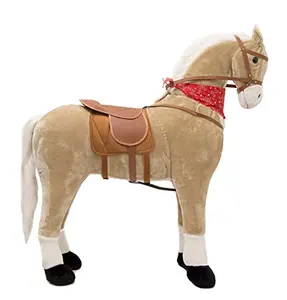 70 Cm Mooie Aangepaste Gevulde Pluche Staande Paard Pop Speelgoed Met Kleurrijke Gebreide Windscherm & Hood, Broek, sport Schoenen