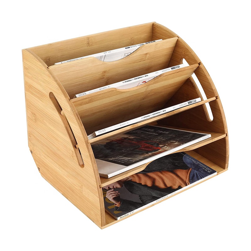 Бамбуковая папка для файлов, офисный органайзер для файлов, деревянный держатель для файлов с 5 отделениями, настольный деревянный Органайзер