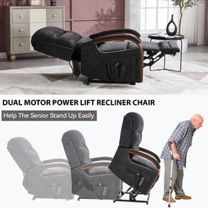 Sillón <span class=keywords><strong>Reclinable</strong></span> Eléctrico de Chenilla Negra con Doble Motor, Reposabrazos de Madera Maciza, Bolsillos Laterales, Masaje con Calor y Temporizador, de Alta Resistencia - Product Image 3