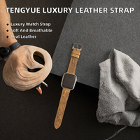 Bracelet de montre intelligente Tengyue en cuir véritable de luxe, réglable, 20-22 mm, imprimé et gaufré, en cuir Crazy Horse, souple, respirant, avec boucle ardillon