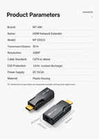 Extender HDMI Cat6 Kompak 50m dengan Perlindungan ESD 1080P 60Hz dan Extender POC untuk Siaran dan Layar Komersial