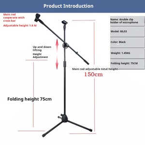 Soporte de micrófono con luz LED Soporte de piso de grabación de karaoke en vivo Trípode <span class=keywords><strong>vertical</strong></span> de puesta en escena con función de elevación - Product Image 6