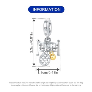 PANBUEATY International Tennis Football Mode Pendentifs Charmes Bracelet Accessoires Argent Plaqué Cuivre Zircon pour Enfants - Product Image 3