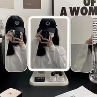 Miroir cosmétique pliant double face à LED, finition alliage de zinc, grossissant, blanc/rose, pour table, commande en gros, prix bas, livraison rapide