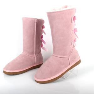 Sepatu Bot Salju Wanita Musim Dingin Berbahan Kulit Domba dengan Pita dan Bulu, Murah, Terkenal, Grosir, Fashion - Product Image 4