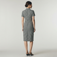 Robes de carrière pour femmes, imprimé gingham, col rabattu, boutonnées sur le devant, manches courtes, longueur midi, fabricants de vêtements