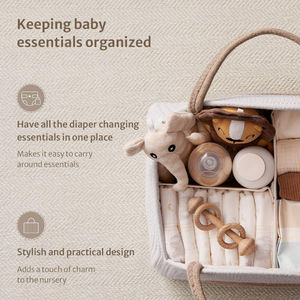 Organizador de pañales para bebés, cesta de pañales de cuerda de algodón, cesta de almacenamiento grande para niños y niñas, organizador de pañales portátil - Product Image 4