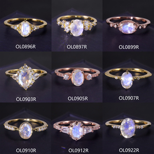 Tuân thủ thiết kế độc đáo tinh tế 925 Bạc lấy cảm hứng từ mặt tự nhiên màu xanh sữa Moonstone cụm Halo Ring cho phụ nữ BIJOUX - Product Image 3