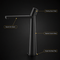 Robinet de lavabo haut noir mat en acier inoxydable 304 à trou unique avec bec rotatif, montage sur comptoir, mitigeur de salle de bain, vente directe usine, OEM
