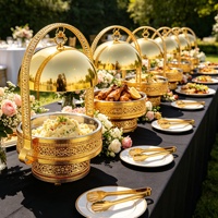 Ensemble de plats de service de luxe en acier inoxydable doré poli 8L, chauffés au combustible, pour traiteur et buffet, équipement de maintien au chaud des aliments