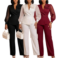Costume pour femmes D3383, vêtements de bureau, veste de costume à manches longues en maille + pantalon large, ensemble deux pièces, ensemble de blazer, ensemble de costumes de bureau pour femmes