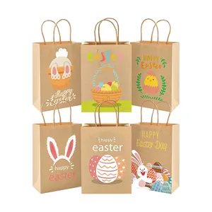 Bolsa de regalo de cuero de Pascua personalizada, embalaje portátil de galletas de fiesta de dulces, pequeñas bolsas de papel caqui