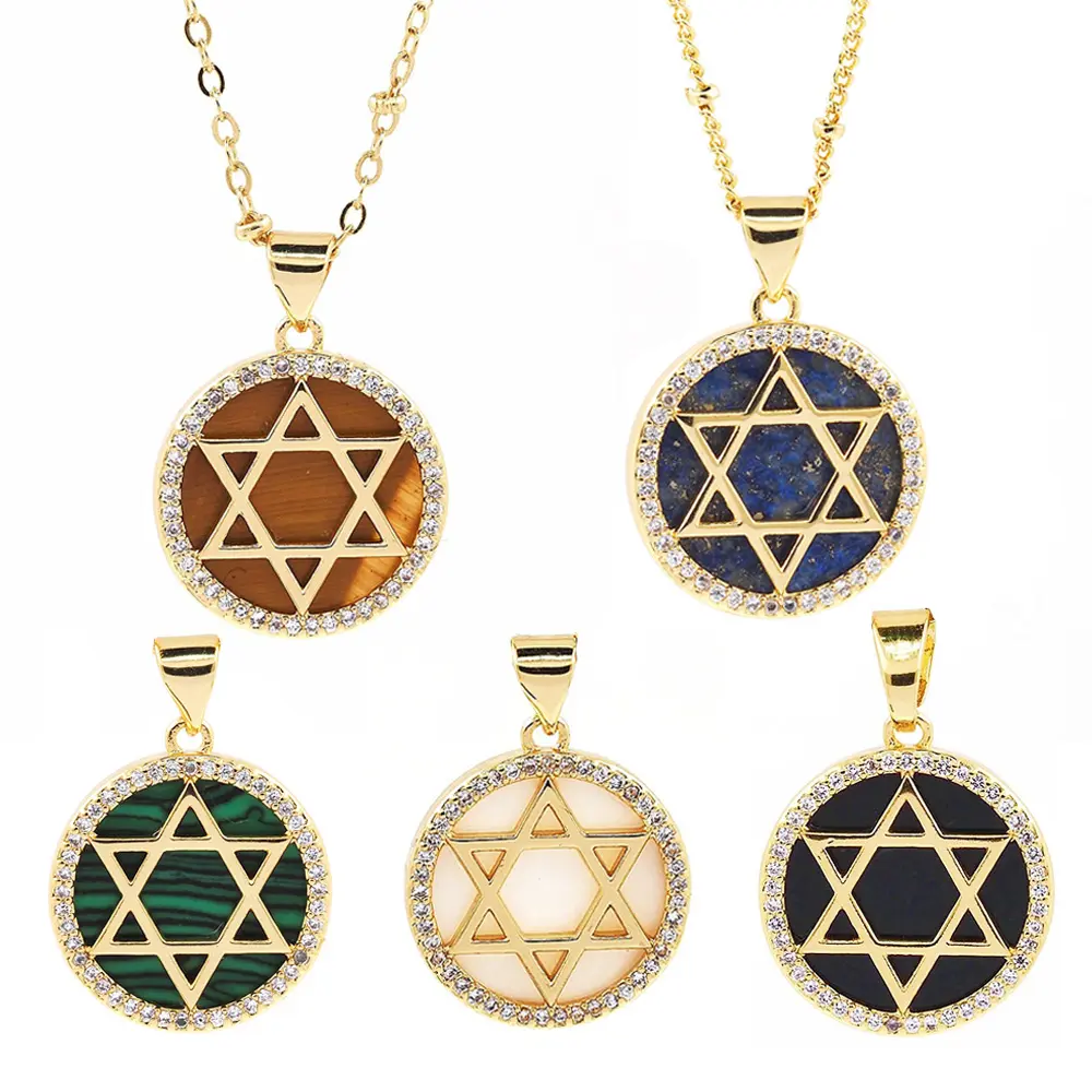 Fashion Natural Stone Star Of David Necklace Pearl Shell Solomon Accessories Gold Plated Long Chain Jewish Jewelry Wholesale