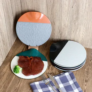 Japanese Style Bark Grain Series Western Food Steak Round Cutting Dish Plates Melamine Dinnerware For Hotel Restaurant