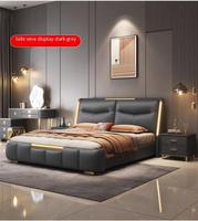 Lit simple avec matelas souple, cadre de lit double extra-large avec rangement, revêtement en cuir et tissu de rangement
