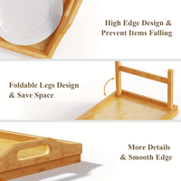 Table de lit en bambou avec pieds pliables, moderne, pour cuisine et salle de bain, petit-déjeuner/collation/canapé-lit, finition laquée