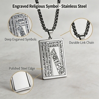 Collier pendentif carré Tarot gravé en acier inoxydable unisexe, chaîne à maillons sportive religieuse, personnalisable pour fête