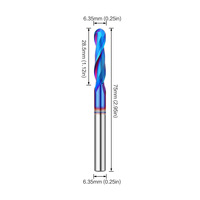 8mm Tige TCT Mortaisage CNC Nano Boule Bleue Nez Fraise 1/4 Routeur Bit Set 2 lames Top Spin Ball Head Straight Wood Cutter