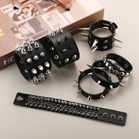 Bracelet en cuir PU noir à rivets cloutés Hip Hop, clubbing, cosplay, gothique, punk, multi-rangs, bracelets, joncs pour hommes