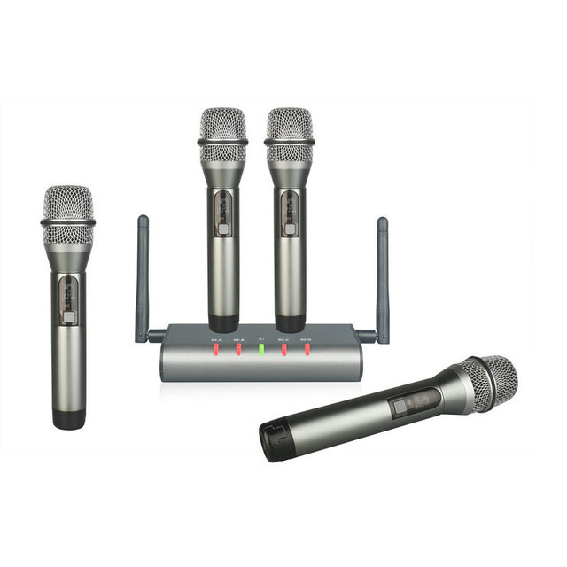 EZON WM-400 4-Channel UHF Wireless Handheld Microphone | Metal Dynamic Mic Fixed 110dB Rechargeable Battery 50m Range for