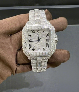 Montre à quartz pour homme avec boîtier carré en moissanite et bracelet en acier inoxydable, résistante à l'eau 10 bars, avec fermoir de bracelet - Product Image 1